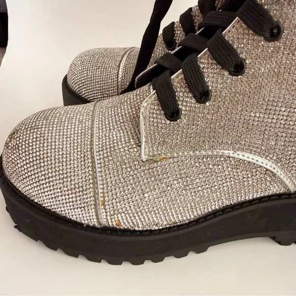 Poster Girl Dolls Kill Billionaire Bling Rhinestone Combat Boots Size 8 - Picture 7 of 10